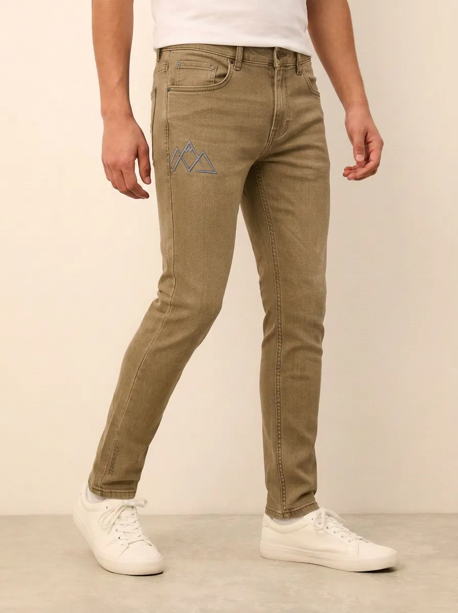 Men's Mountain Gray Embroidered Stretch Jeans