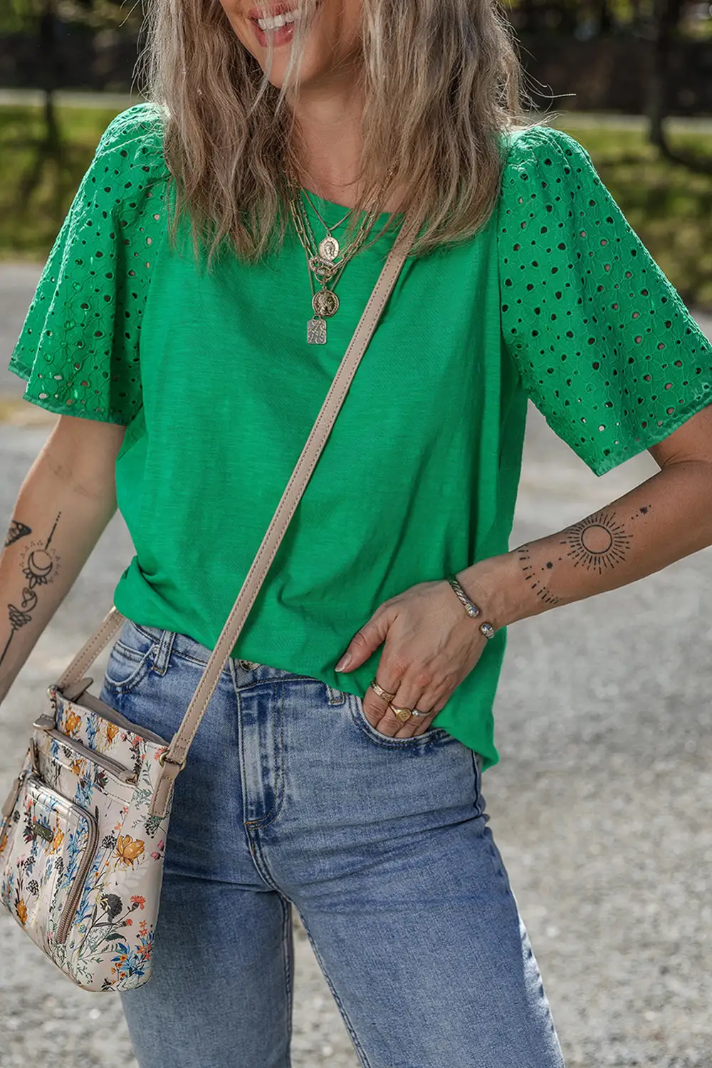 Bright Green Eyelet Embroidered Patchwork