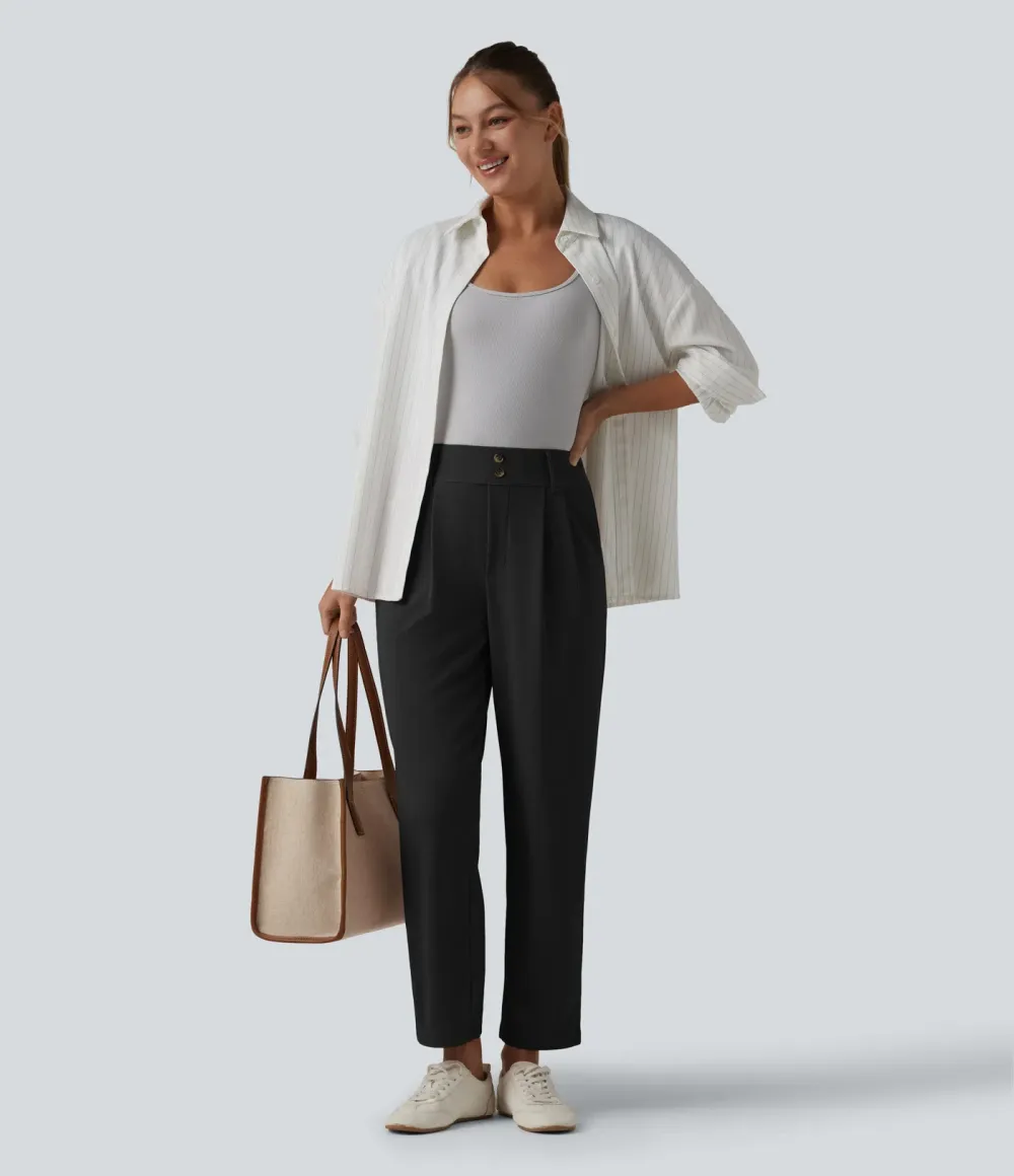  - Tapered office trousers with a high waist, side pockets and waffle fabric