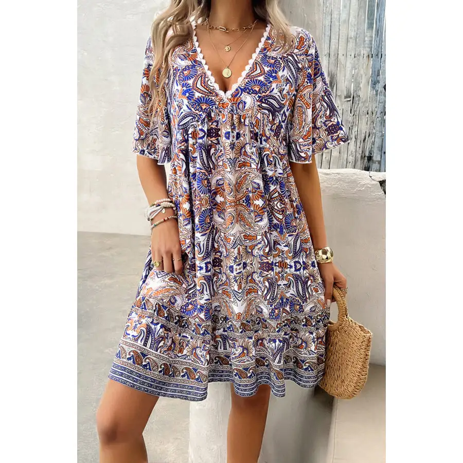 V-Neck Half Sleeve Mini Dress