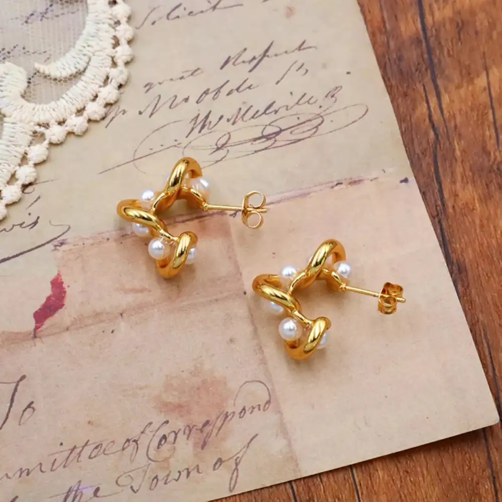 Classic K Gold Plated Pearl Earrings