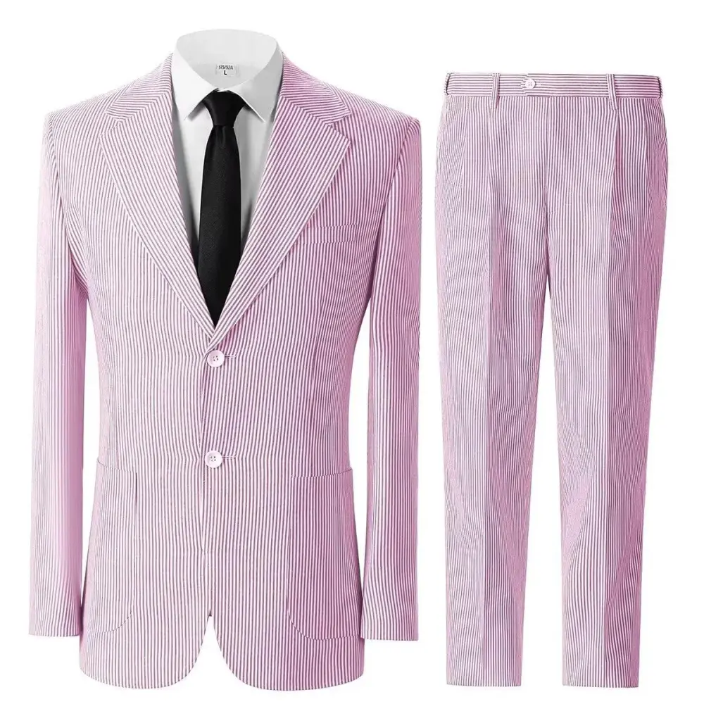 🔥Men's 2-Piece Seersucker Suits Classic Jacket & Trousers