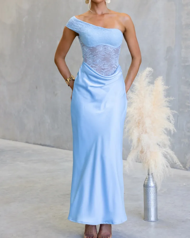 Lace Trim Satin Maxi Dress