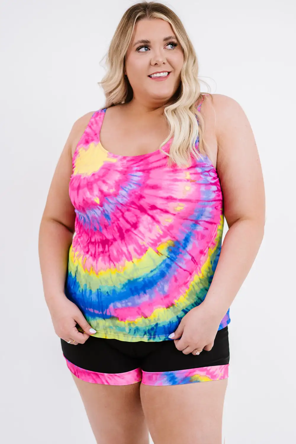 Swimwear Multicolor Tie Dye Plus Size Tankini Set