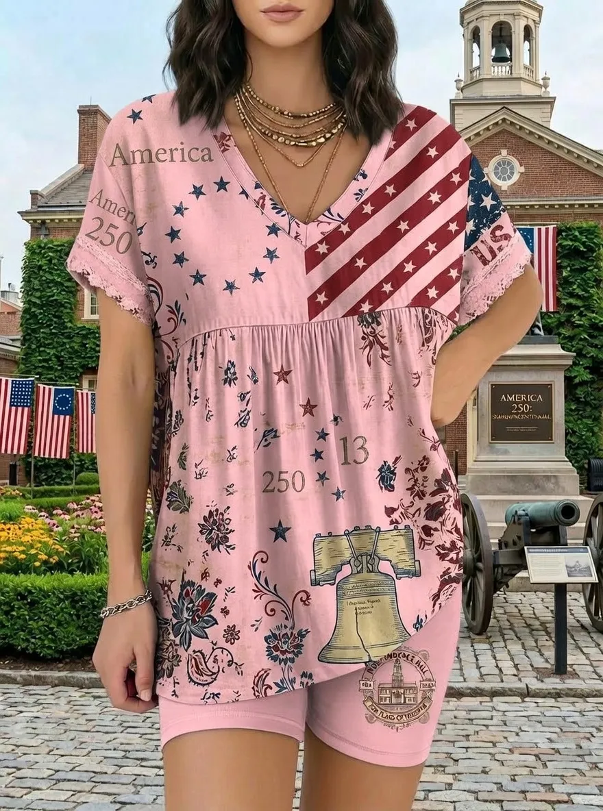 Women's USA Patriotic Liberty Bell 250th Anniversary Printed Set