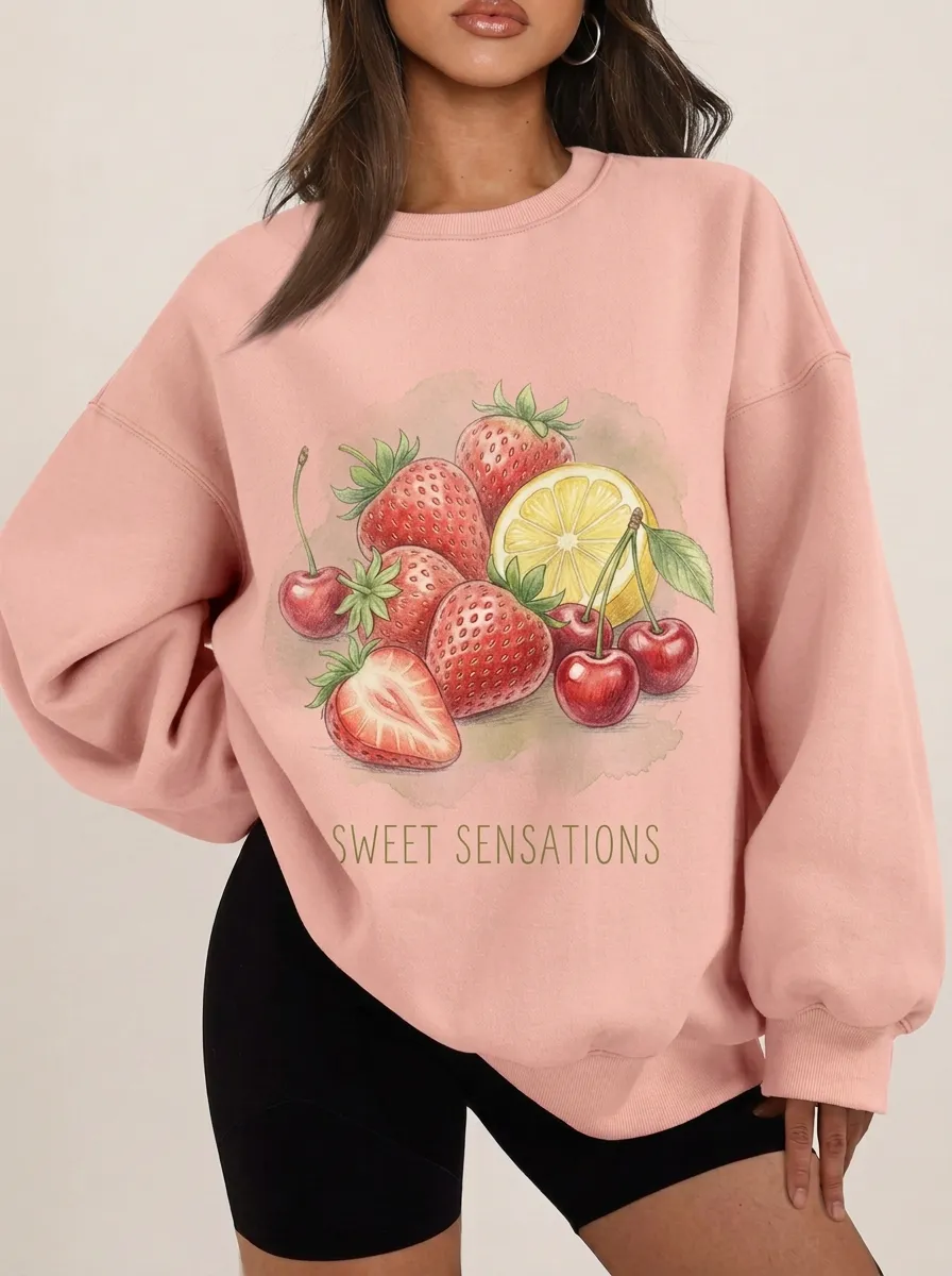 Women's Fruit Sweet Sensations Strawberry Cherry Graphic Sweatshirt