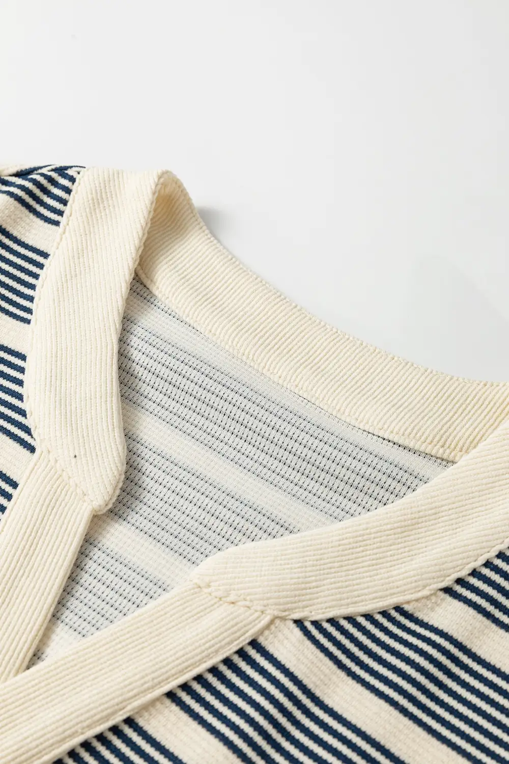 Striped Split Neck Ruffle Midi Dress