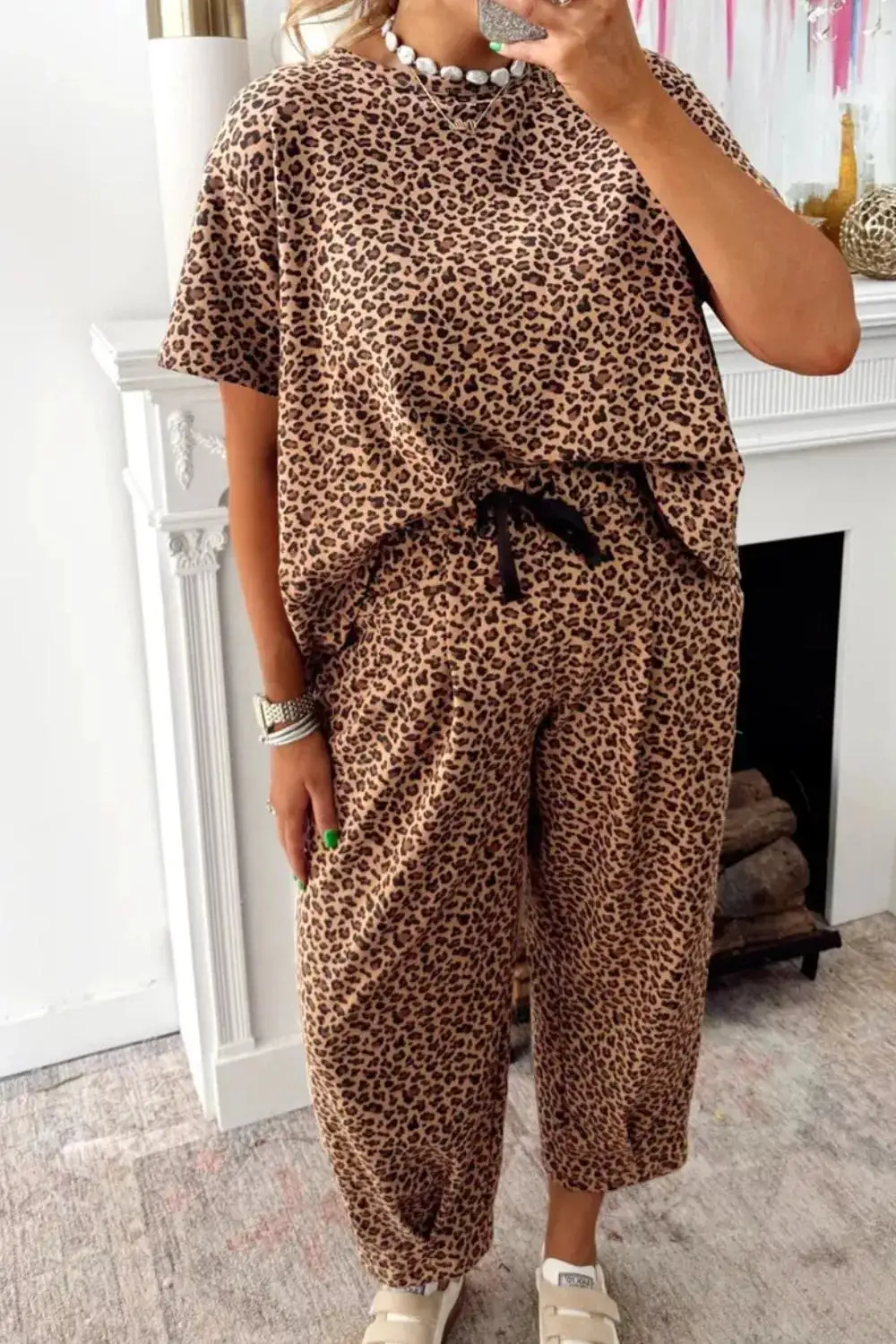 Leopard Print Relaxed Fit Two Piece Set