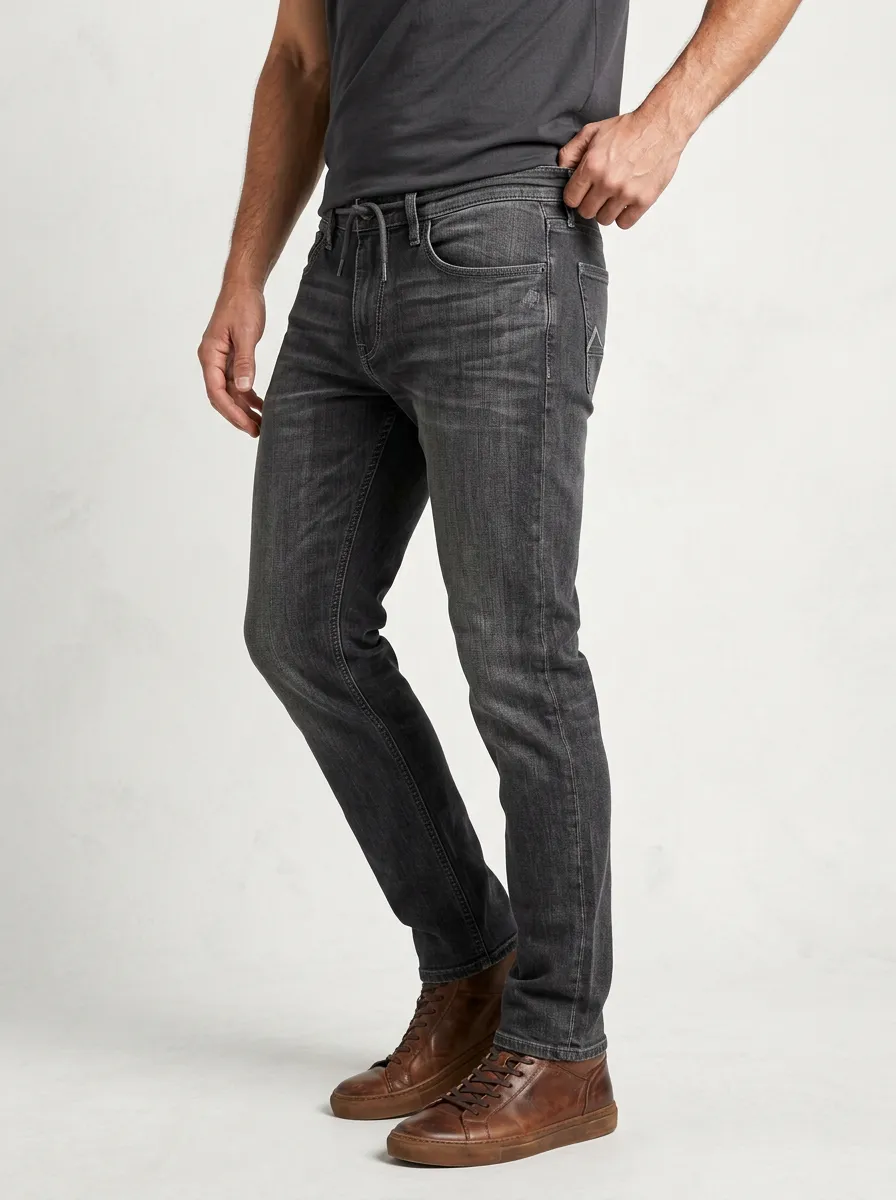 Men's A3 Logo Graphic Washed Grey Stretch Jeans