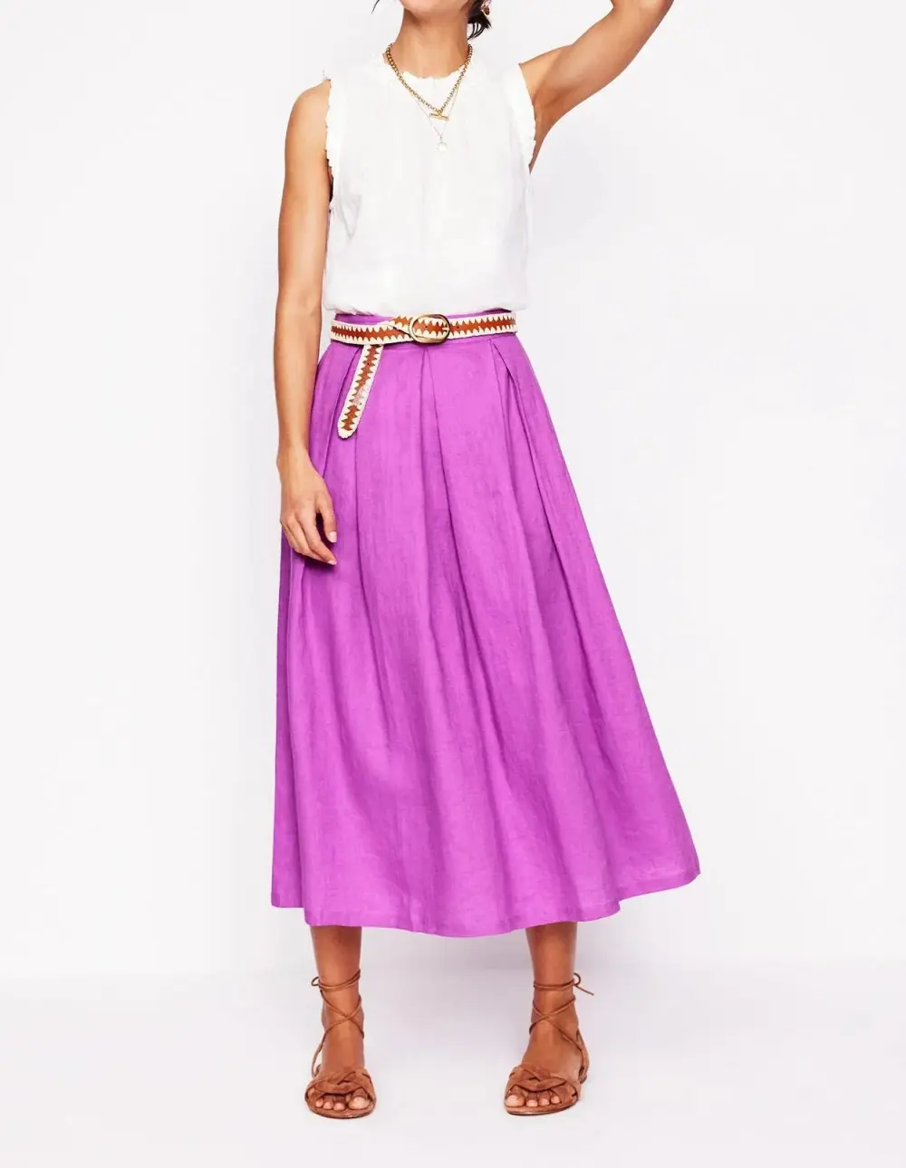 Verity Linen Midi Skirt -Foxglove Purple