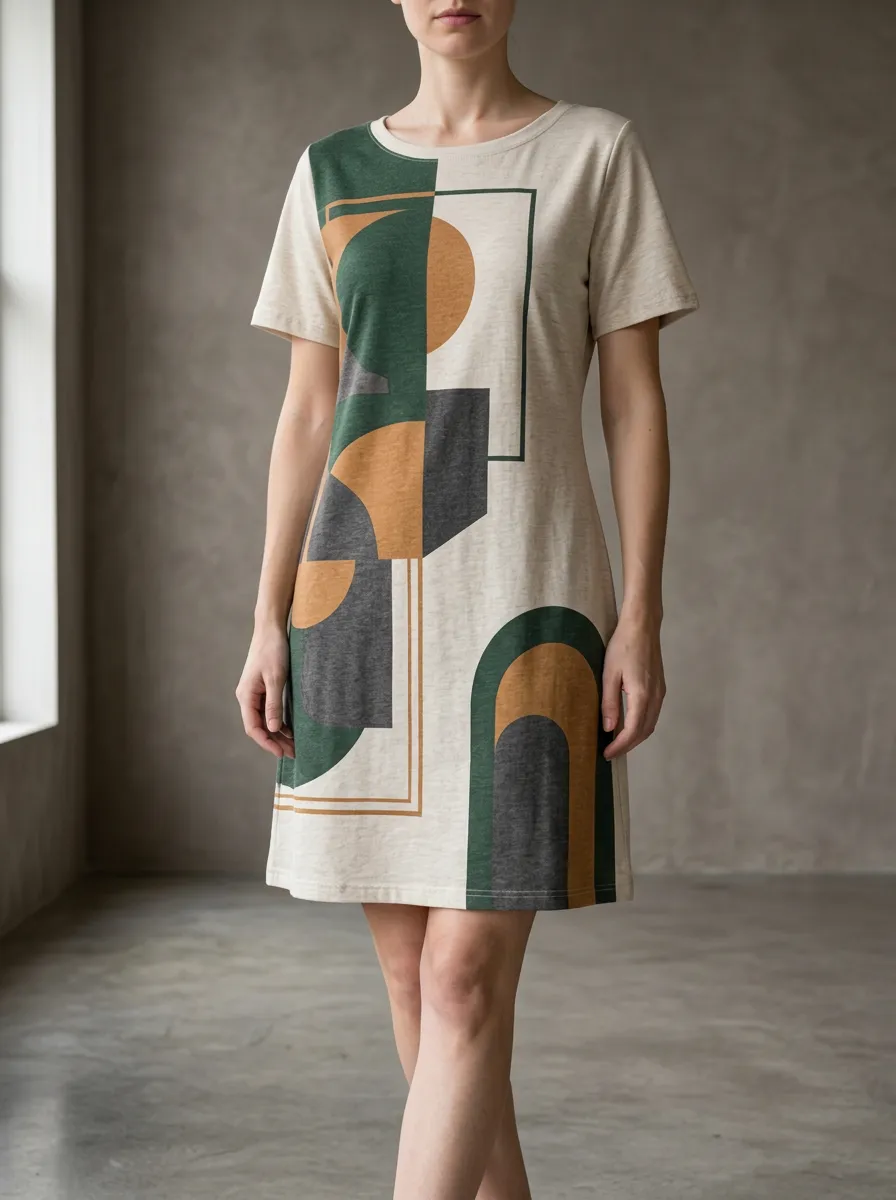 Women's Short Sleeve Geometric Print T-Shirt Dress