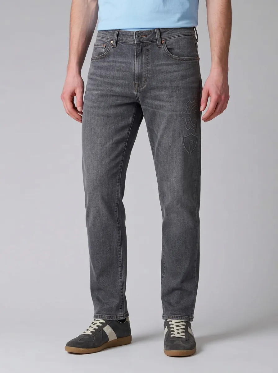 Men's Grey Gear Shield Graphic Stretch Jeans