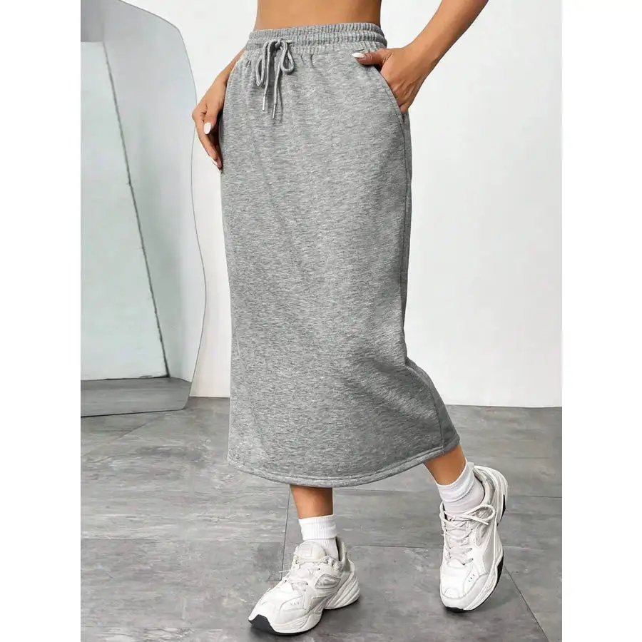 Slit Drawstring Midi Skirt