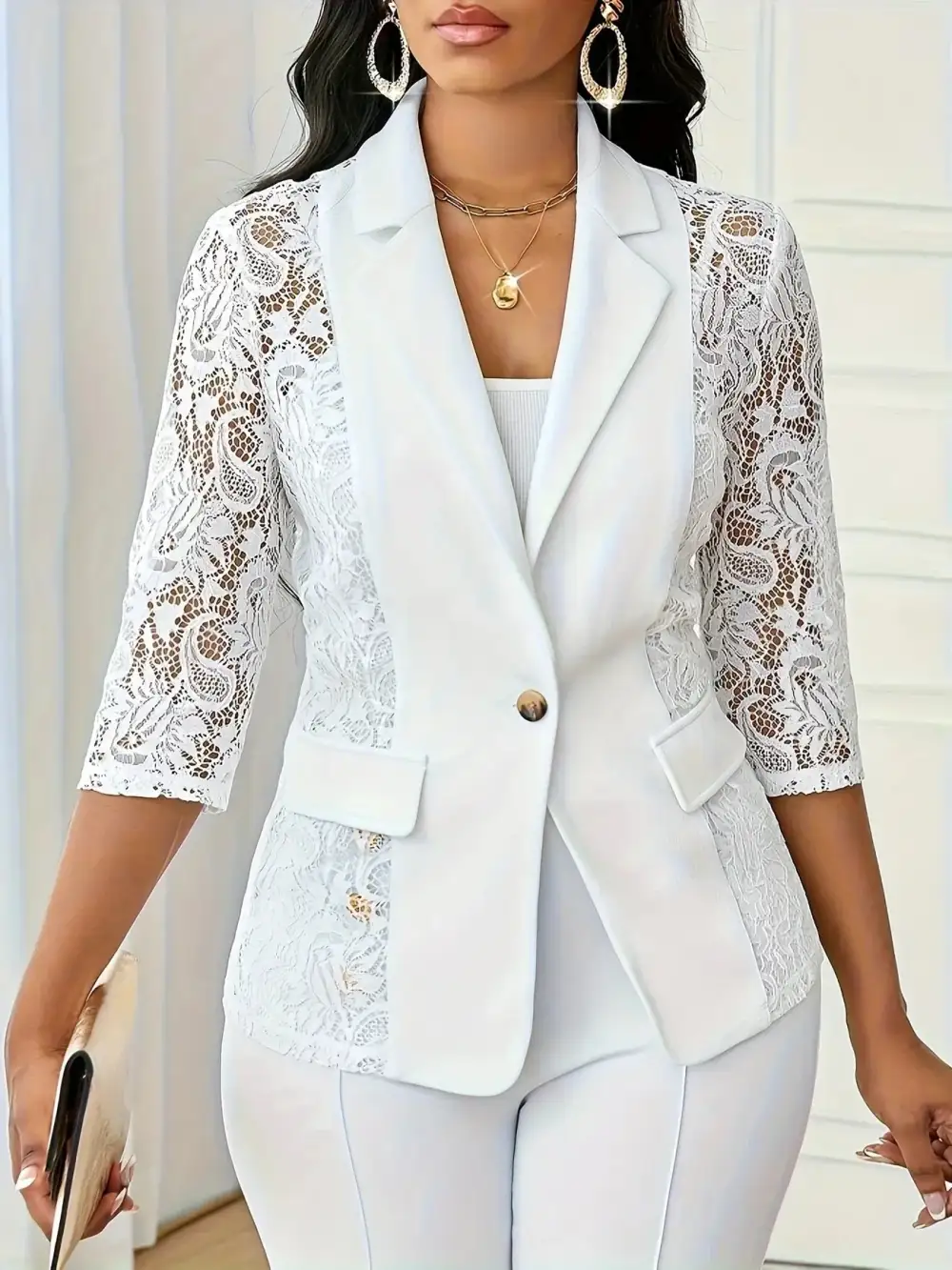 Lace-Trim Tailored Blazer