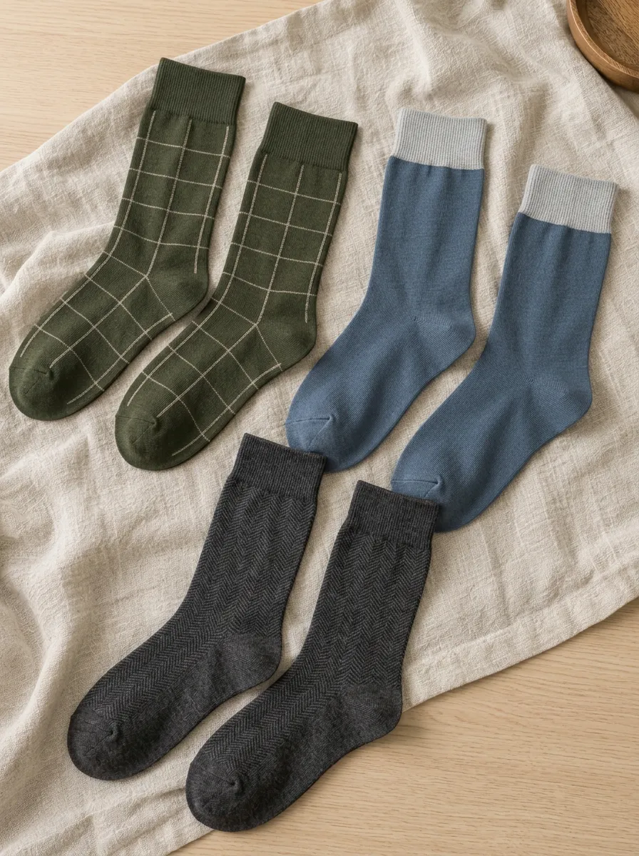 Men's Casual Plaid Herringbone Colorblock Patterned Crew Socks Set