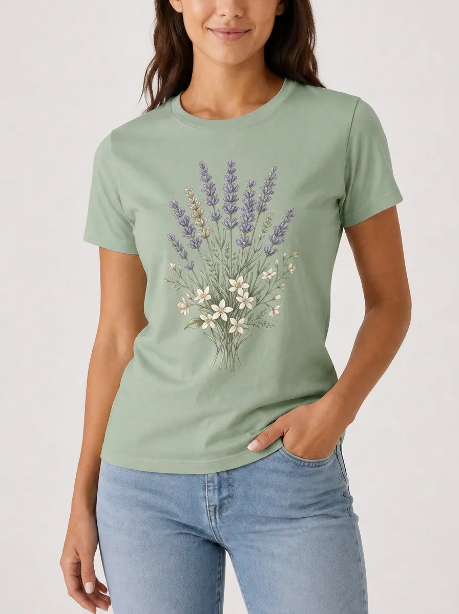 Women's Floral Graphic Crewneck T-Shirt Center-Graphic Lavender-Graphic