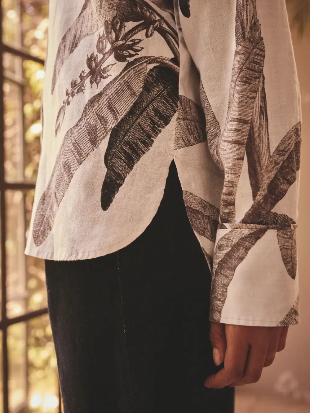 Linen Flat Collar Loose Long Sleeve Shirt