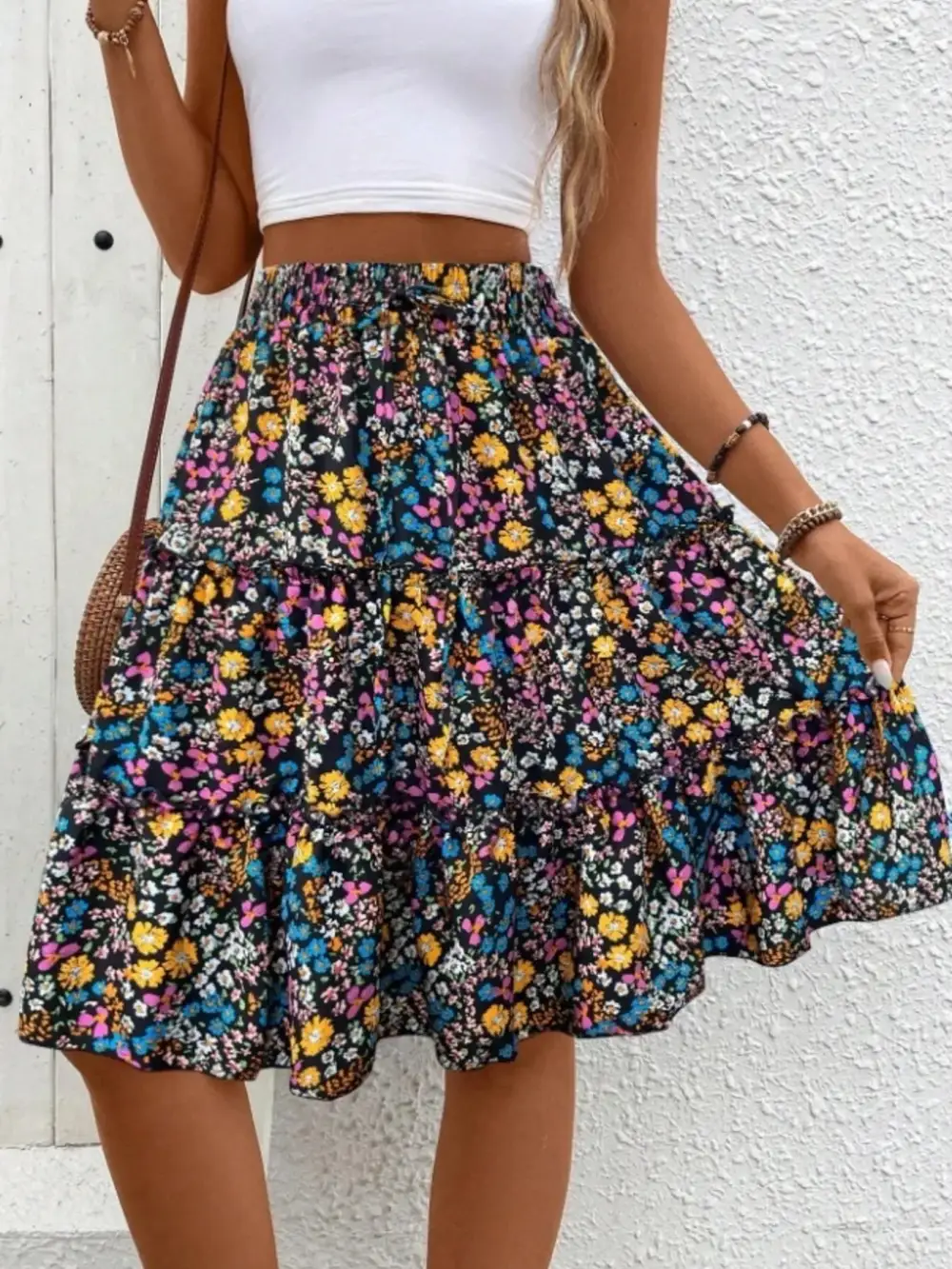 Everyday Floral Print Midi Skirt