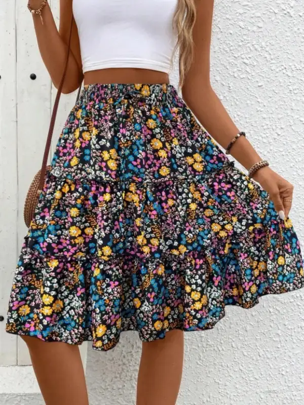 Everyday Floral Print Midi Skirt