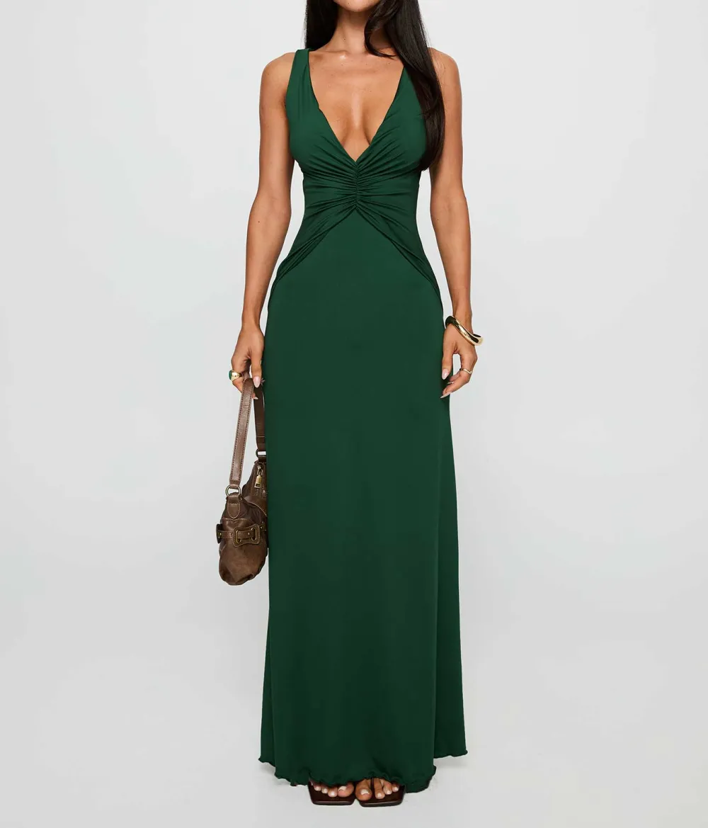 Bubble Texture Plunge Neck Maxi Dress