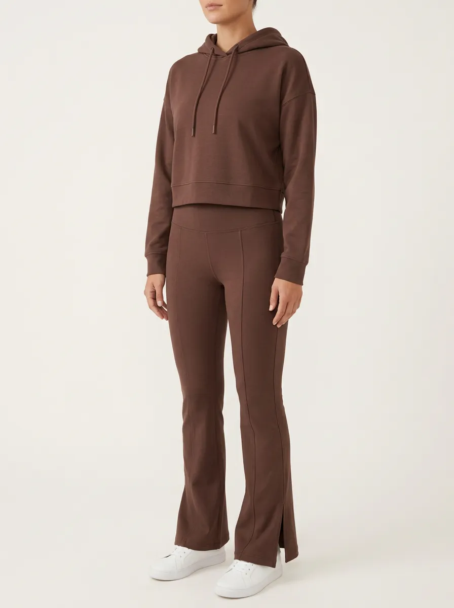 Women's Boxy Cropped Hoodie and Split-Hem Flare Legging Set