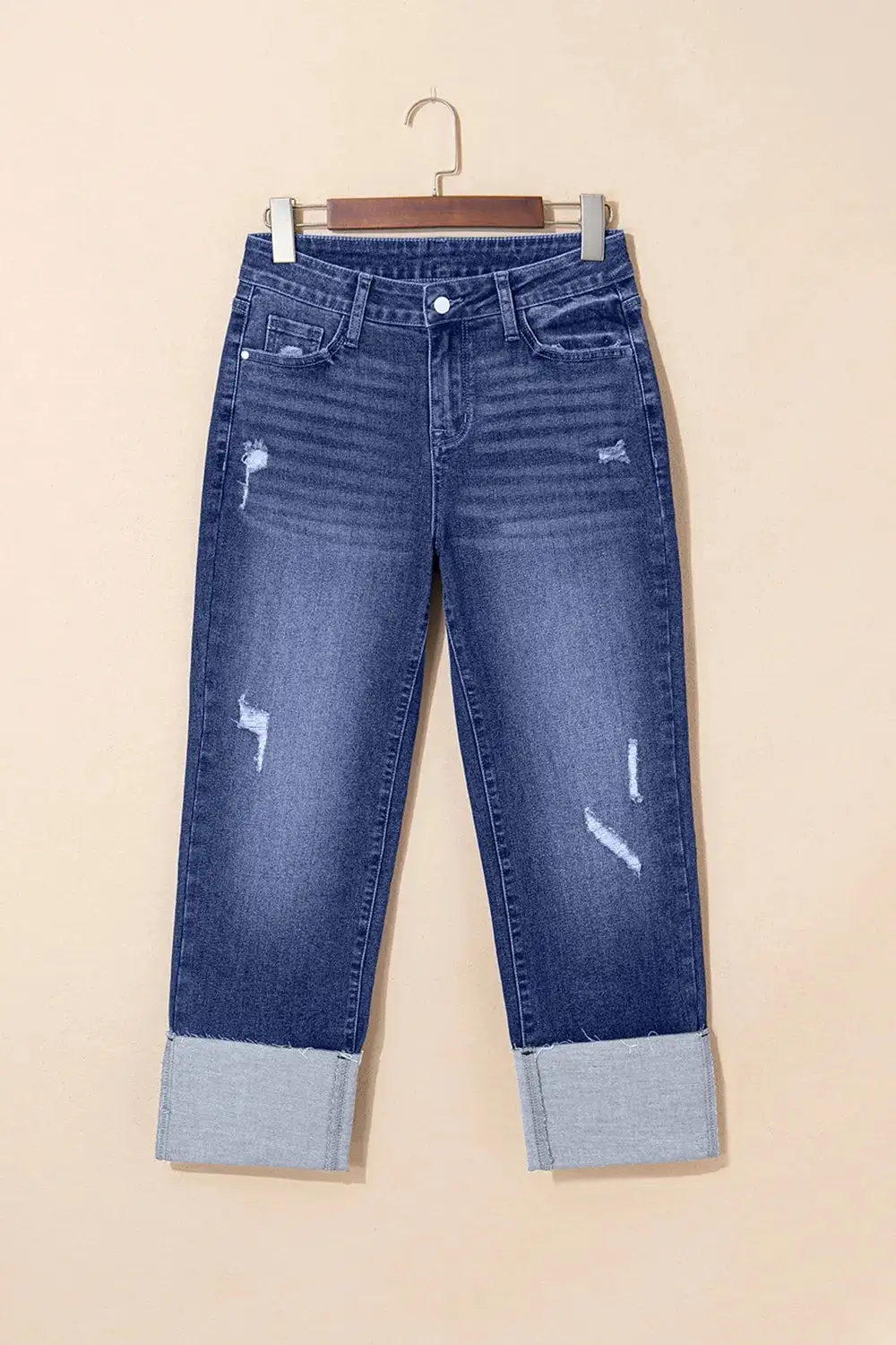 Relaxed High Waist Straight Leg Distressed Denim Jeans