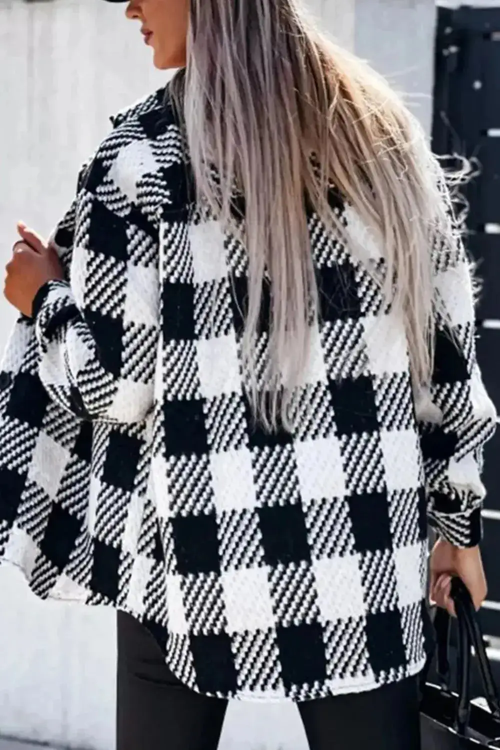 Relaxed Plaid Button Front Pocketed Casual Jacket