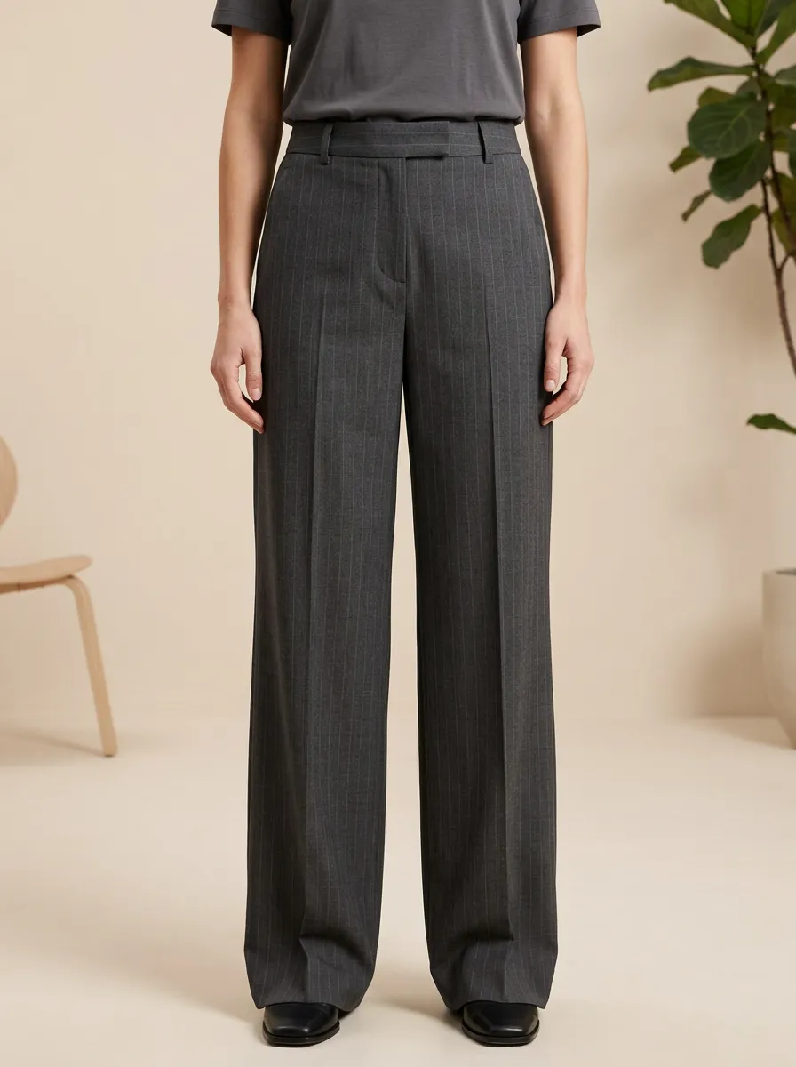 Understated Pinstripe High Rise Wide Leg Pants