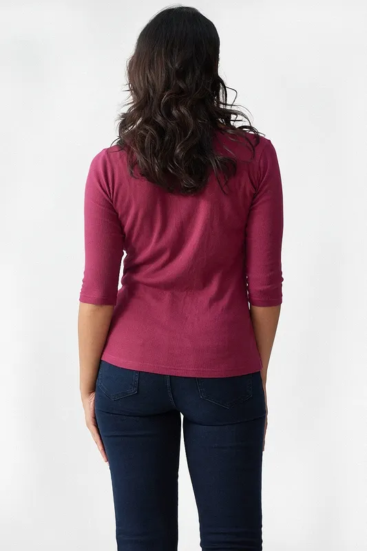 Berry Pink Ribbed V-Neck Tee