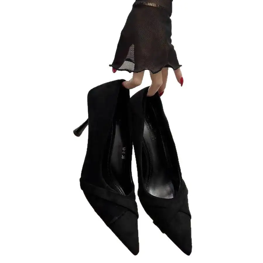 Suede Finish Pointed Toe Heels