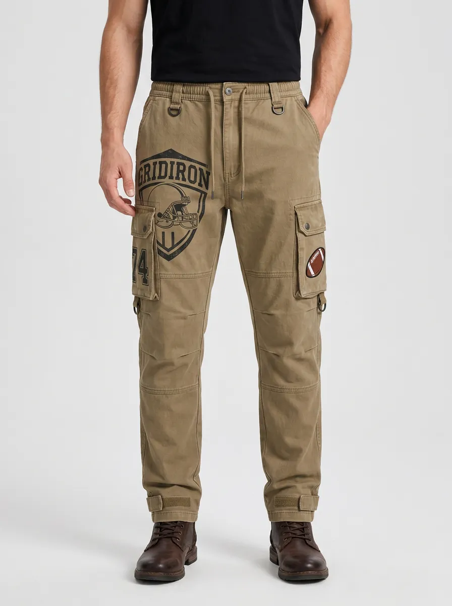 Men's Khaki Graphic Print Cargo Pants