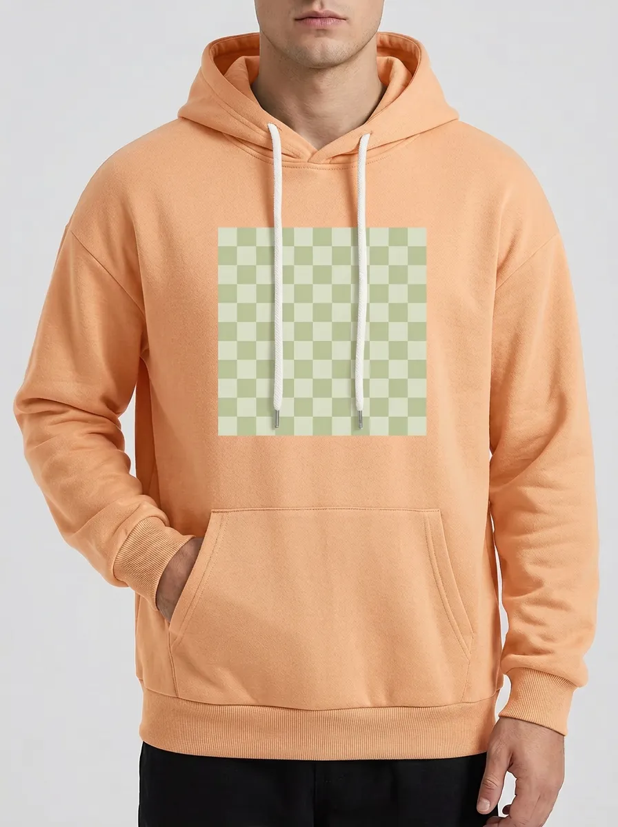 Men's Minimalist Checkerboard Pattern Print Hoodie