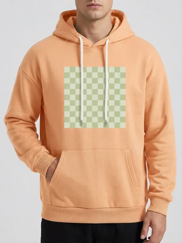 Men's Minimalist Checkerboard Pattern Print Hoodie