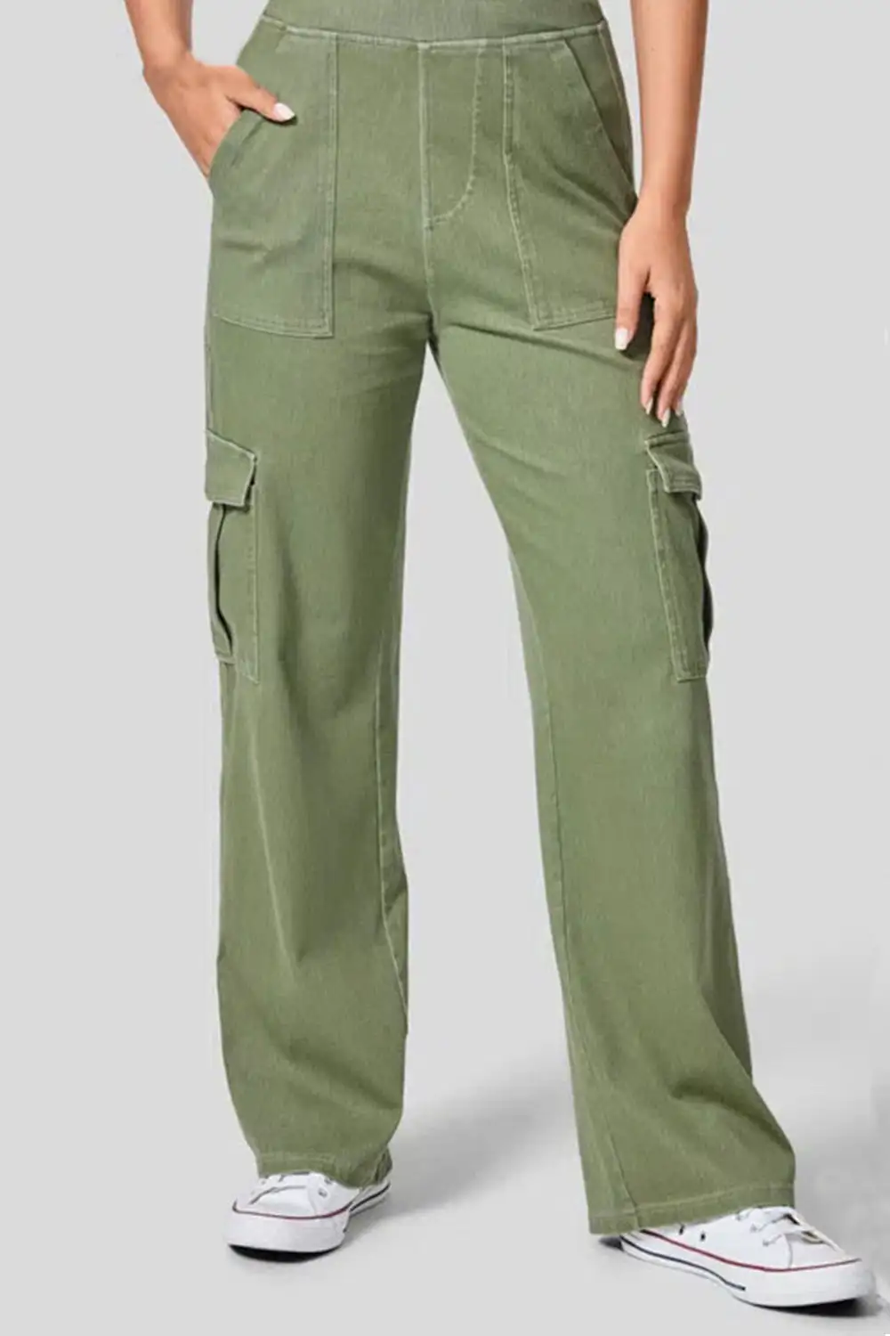 Refined High-Waist Washed Pocketed Stretch Straight Leg Jeans