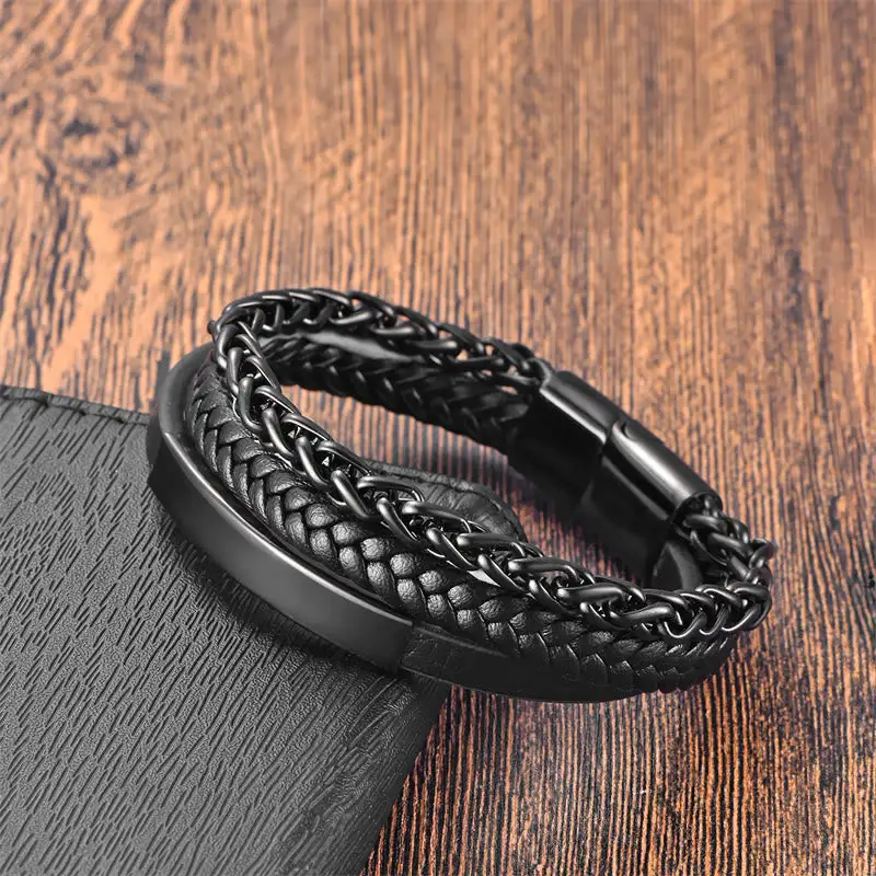 Woven Pattern Titanium Steel Stimulation Multi Layer Bracelet