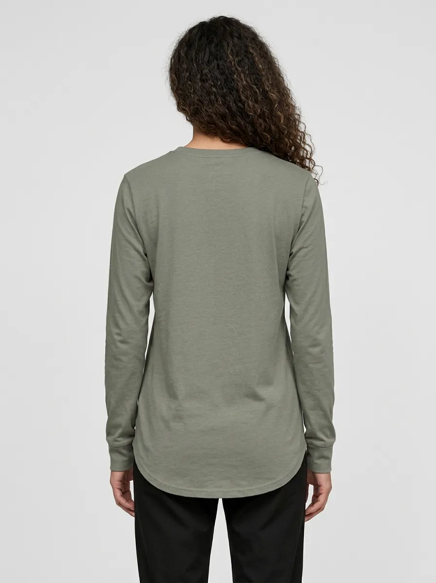 Women's Olive Green Minimalist Solid Color Long Sleeve T-shirt