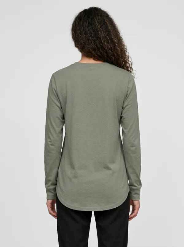 Women's Olive Green Minimalist Solid Color Long Sleeve T-shirt