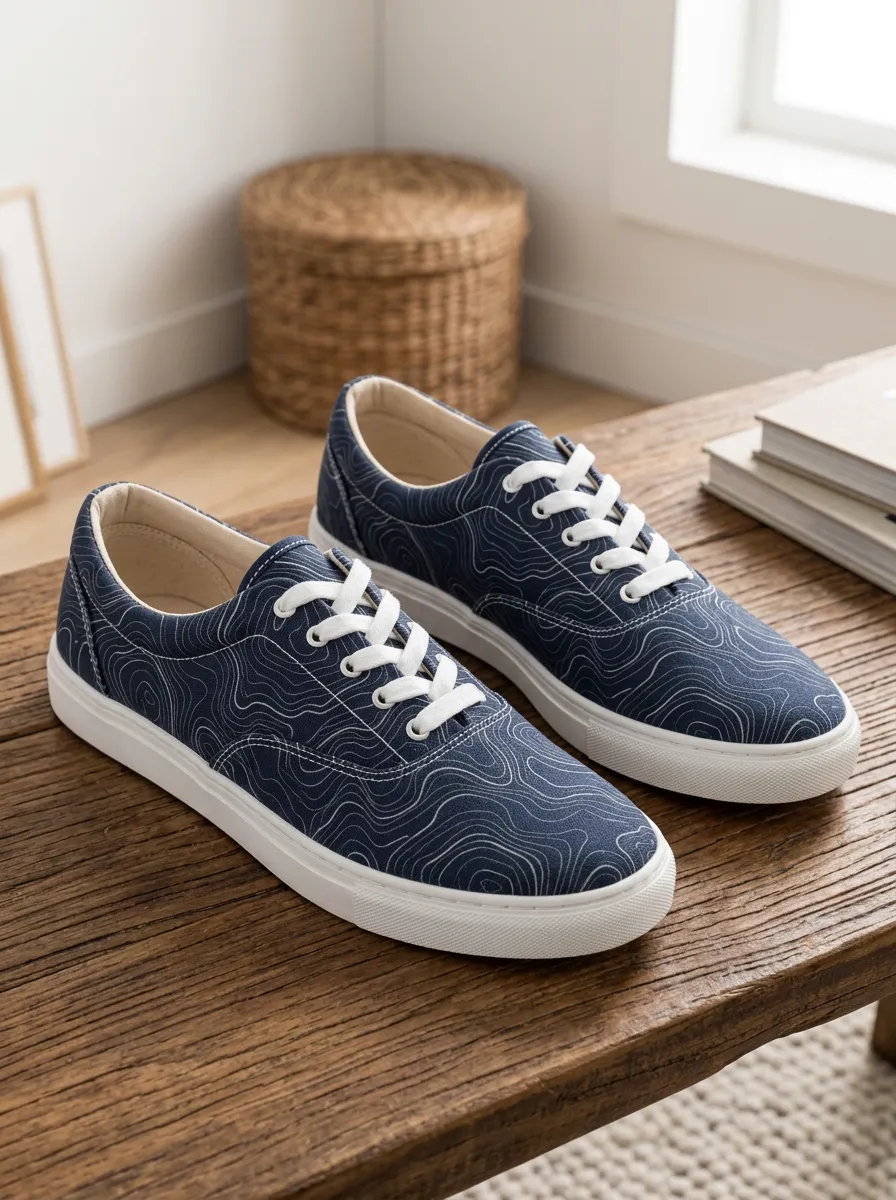 Men's Graphic Outdoor Hiking Topographic Map Patterned Canvas Shoes