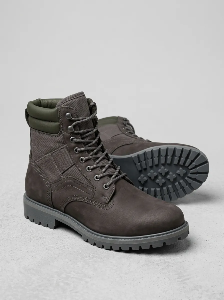 Unisex Tactical Style Canvas Leather Print Work Boots
