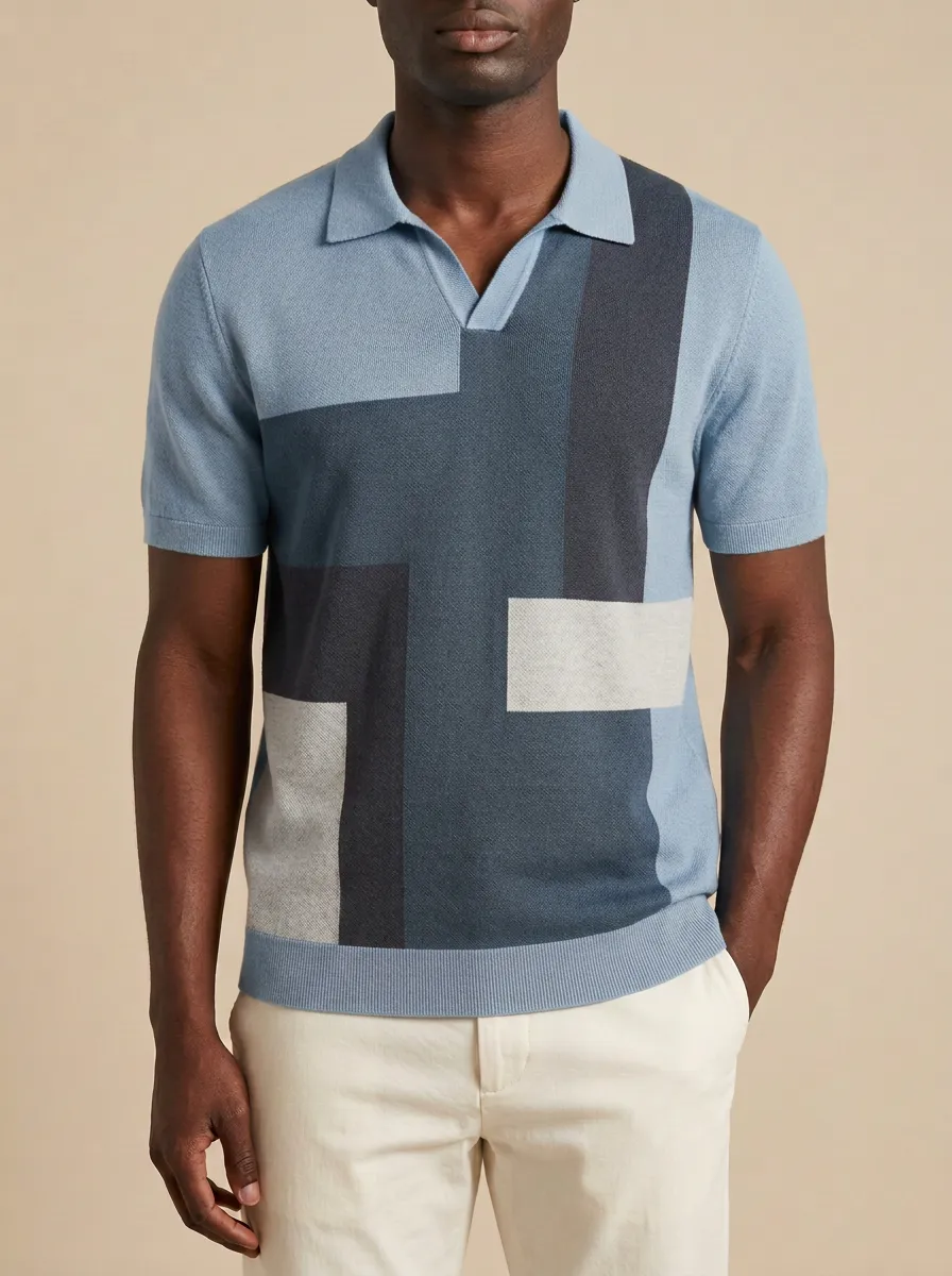 Casual Geometric Colorblock Men's Polo Shirt