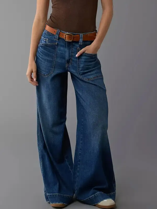 Pocket Detail Straight Leg Denim Jeans