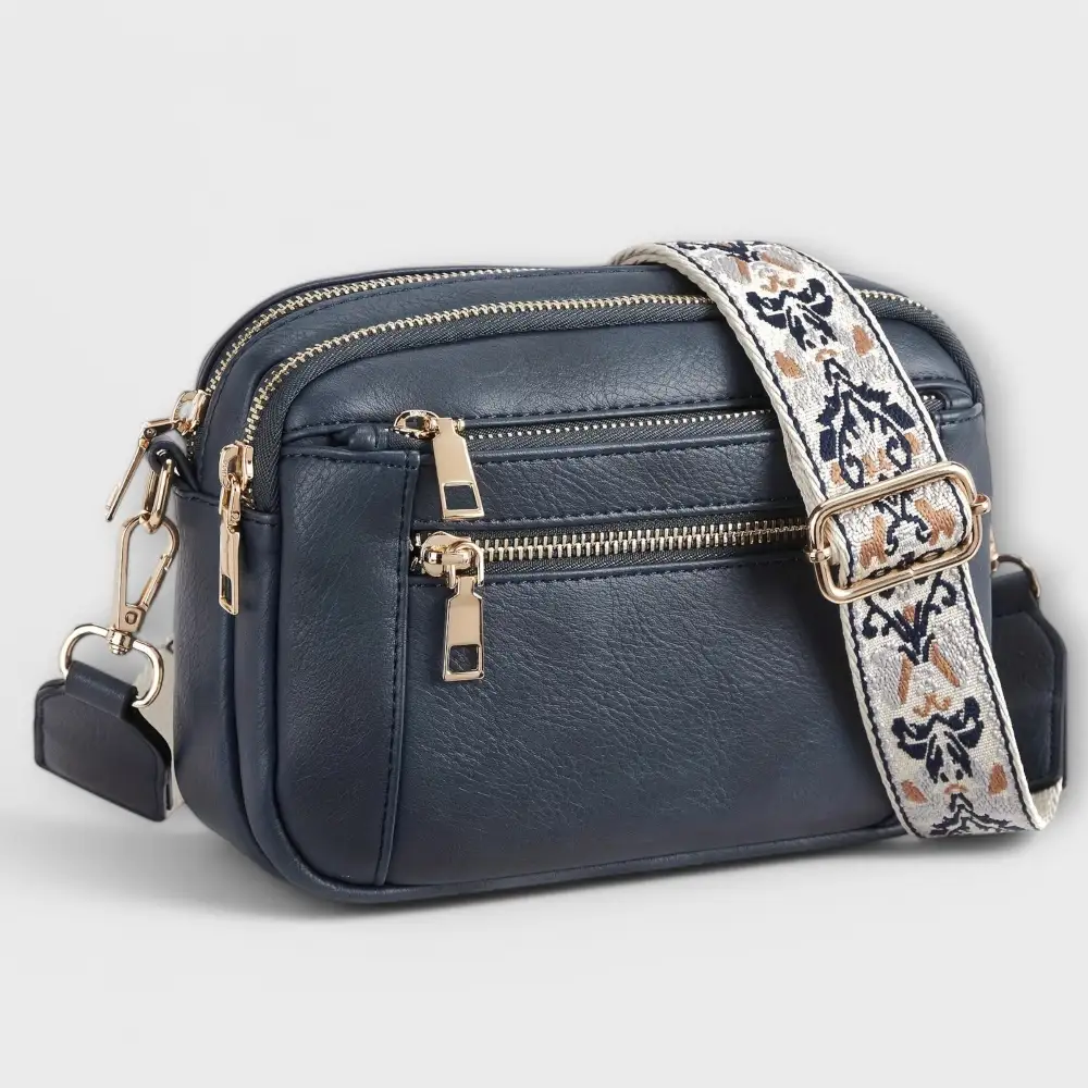 Latch Front Vegan Leather Crossbody Bag