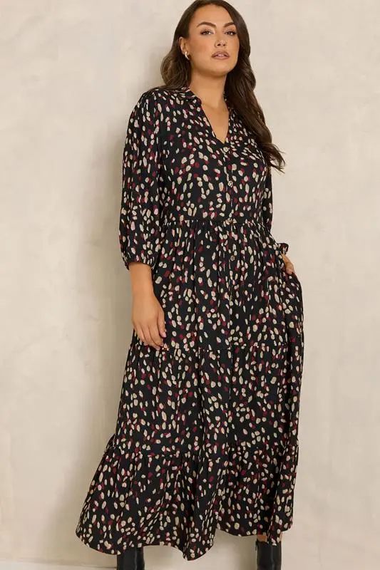 Black Spot Print Crinkle Maxi Dress