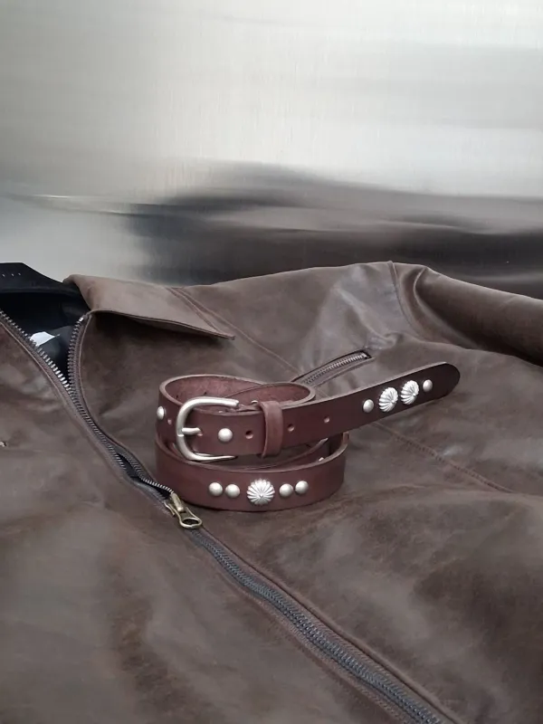 Polished Buckle Slim Leather Belt