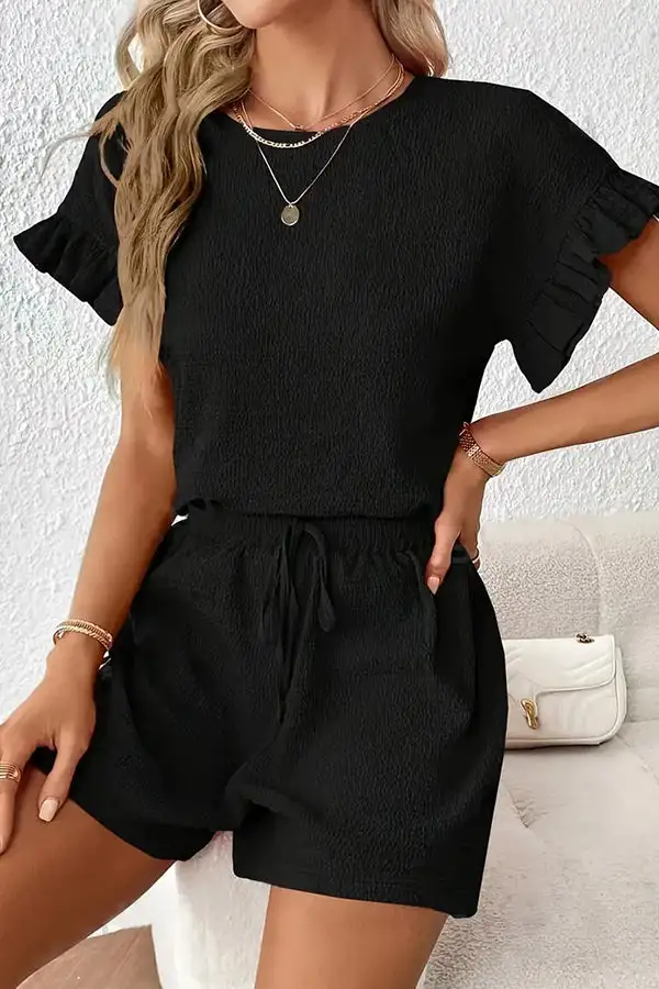 Sleeve Round Neck Casual Two Piece Set