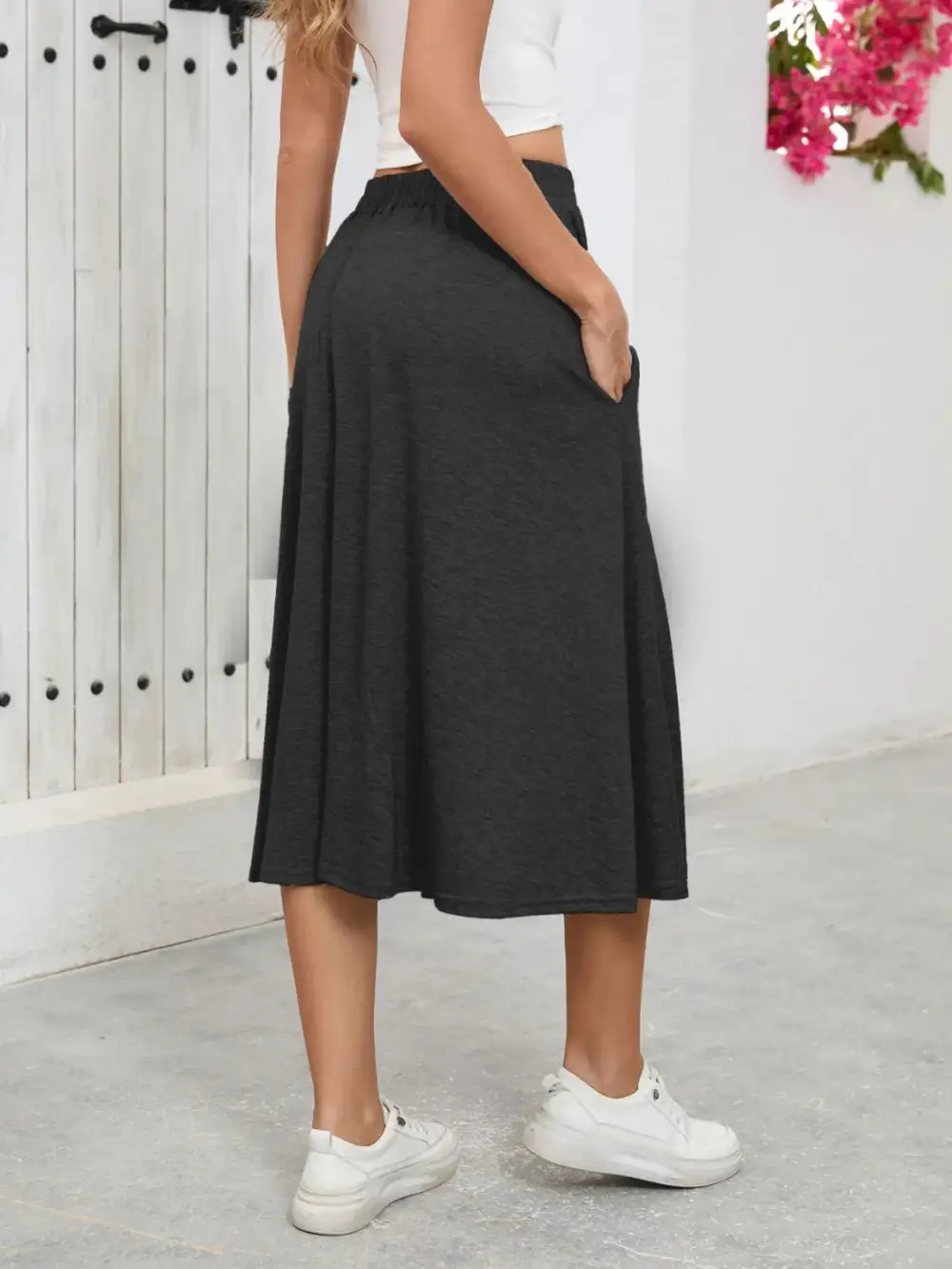 Everyday Elastic Waist Pocket Skirt