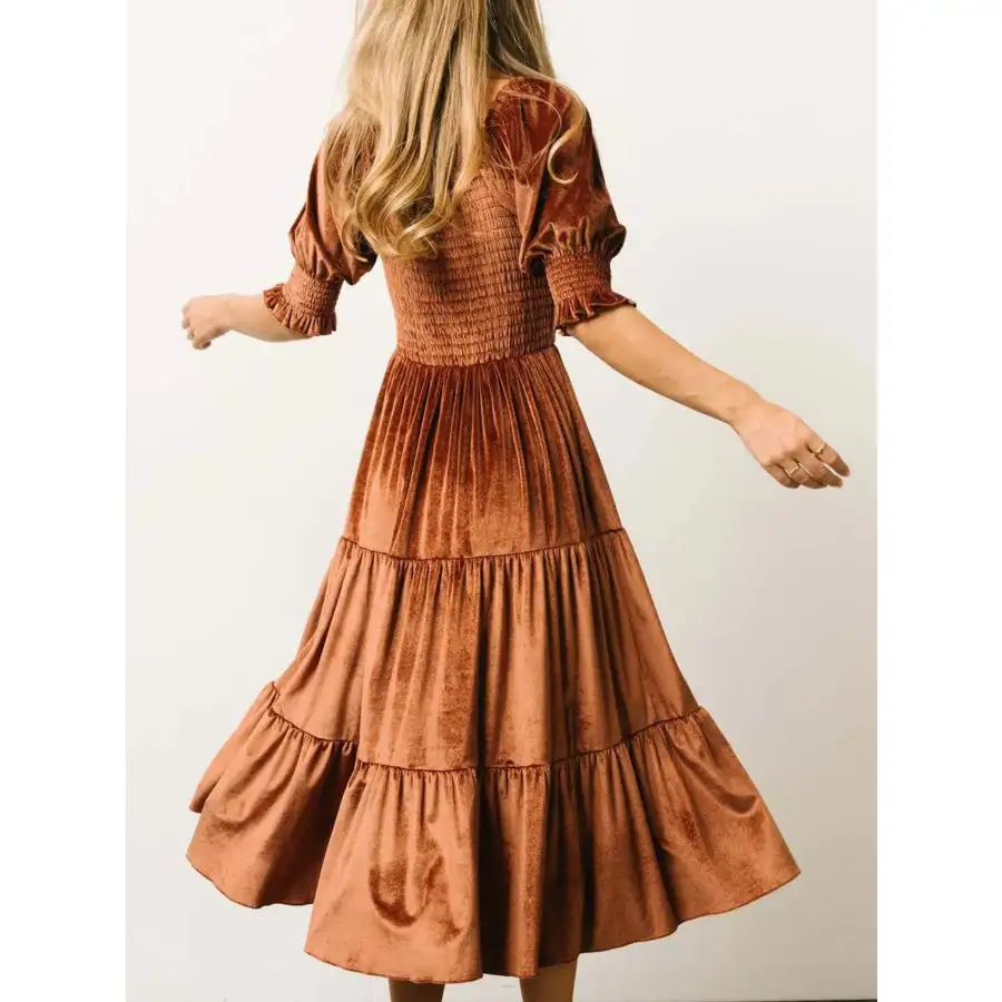 Velvet Smocked Tiered Midi Dress