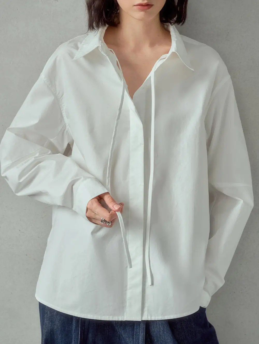 Cotton Lapel Long Sleeve Minimalist Top