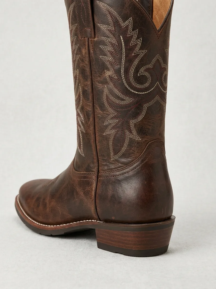 Men's Western Cowboy Embroidered Brown Leather Cowboy Boots