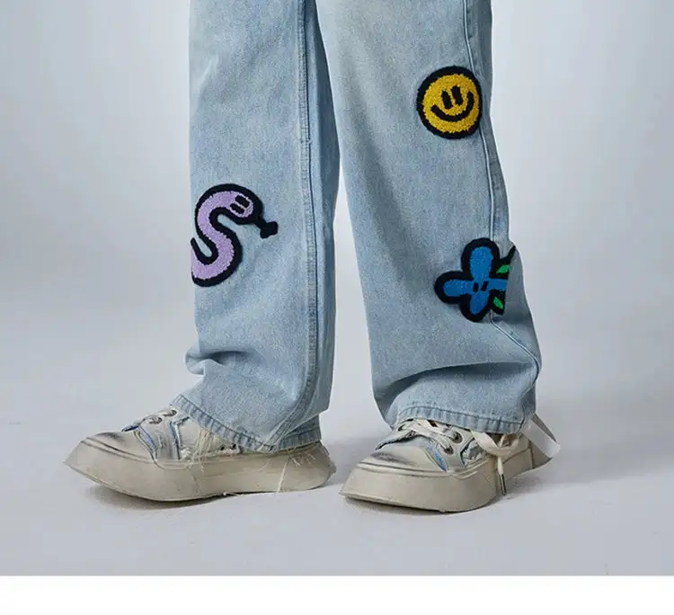 Playful Embroidered Straight-Leg Jeans